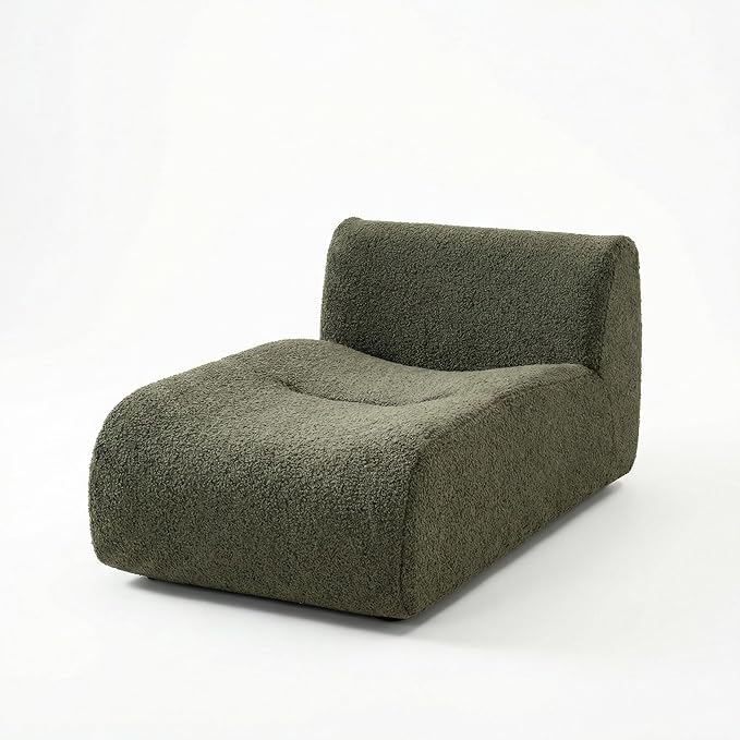 45" Curved Sectional Chaise, Modern Single Sofa Lounge Chair with Deep Seat, Boneless Modular Sherpa Sofas for Small Living Room, Bedroom, Apartment– No Assembly,Grey