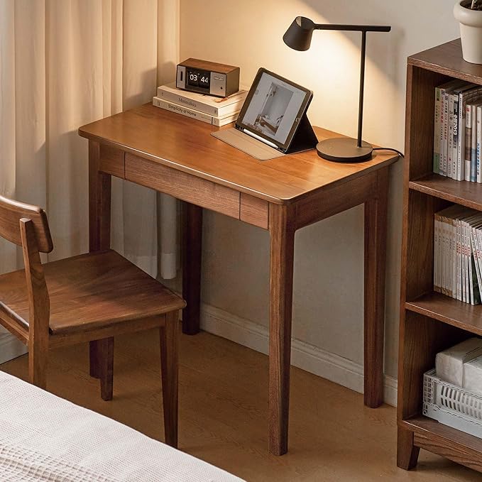Mid-Century Modern Walnut Desk, Solid Wood Desk, Computer Desk with Drawers, Writing Desk for Study, Bedroom, Work 31.49" W