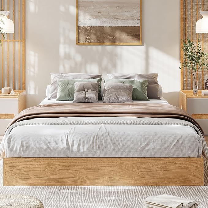 GarveeHome Queen Size Wood Platform Bed Frame,Wooden Bed Frame Without Headboard, Wood Slat Support,No Box Spring Needed, Easy Assembly