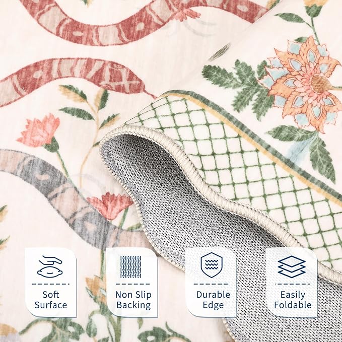 Garvee 10x13 Area Rugs for Living Room Non Slip Botanical Snake Rugs for Bedroom, Boho Scalloped Indoor Stain-Resistant Dining Room Rug for Under Table Carpet for Home Office Playroom Farmhouse,Beige
