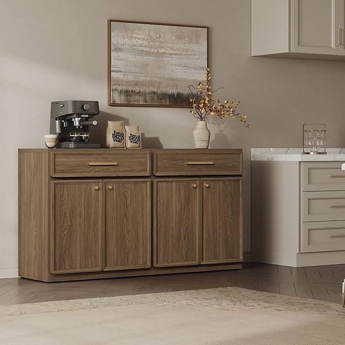 SICOTAS Buffet Cabinet with Storage Tall Modern Console Storage Cabinet with Doors and Shelves 90" Long Wooden Sideboard Credenza Buffet Table Coffee Bar for Living Room Kitchen Dining Room Entryway
