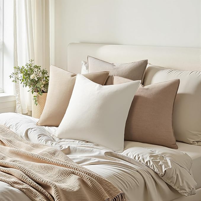 Pack of 4 Couch Throw Pillow Covers 12x20 Inch Natural Soft Decorative Linen Pillow Covers Farmhouse Boho Accent Cushion Covers for Mid Century Modern Home Decor Sofa Bedroom Living Room