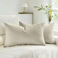 HAUSSY Beige Throw Pillow Covers 12x20 Inch Set of 2,Boho Decorative Faux Linen Lumber Throw Pillows Cozy Farmhouse Accent Cushion Covers,Home Decor for Couch Sofa Bed Living Room