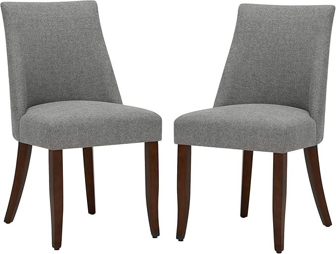 Wooden Dining Chairs Set of 2, Upholstered Farmhouse Fabric Dining Room Chair, Mid Century Kitchen Chair for Restaurant & Cafe, Light Grey