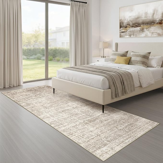 Runner Rug Non-Slip Kitchen Rug: 2x6 Washable Abstract Modern Soft Stain Resistant Indoor Floor Neutral Accent Throw Carpet for Hallway Bathroom Laundry Room Bedroom Entryway- Brown