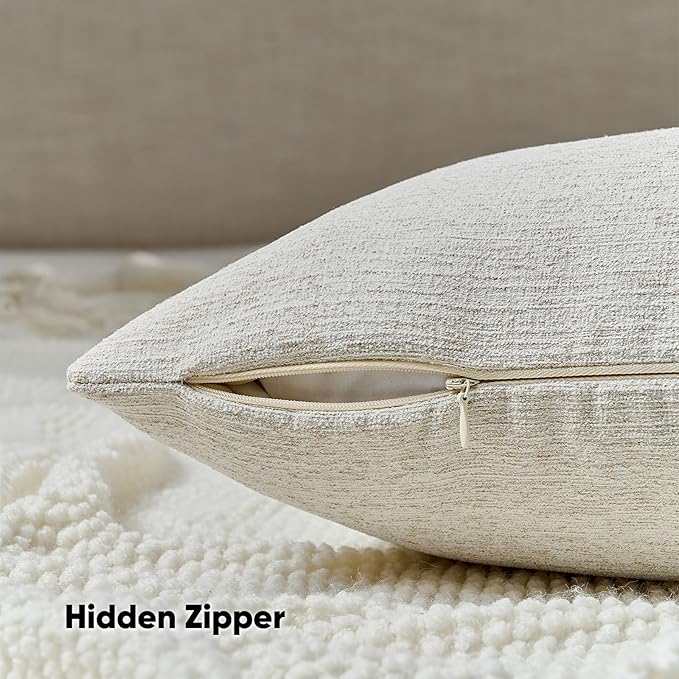 FUTEI Natural Wood Chenille Decorative Throw Pillow Covers 24x24 Inch Set of 2,Soft Cozy Faux Linen Textured European Pillow Shams,Farmhouse Home Decor for Couch Living Room
