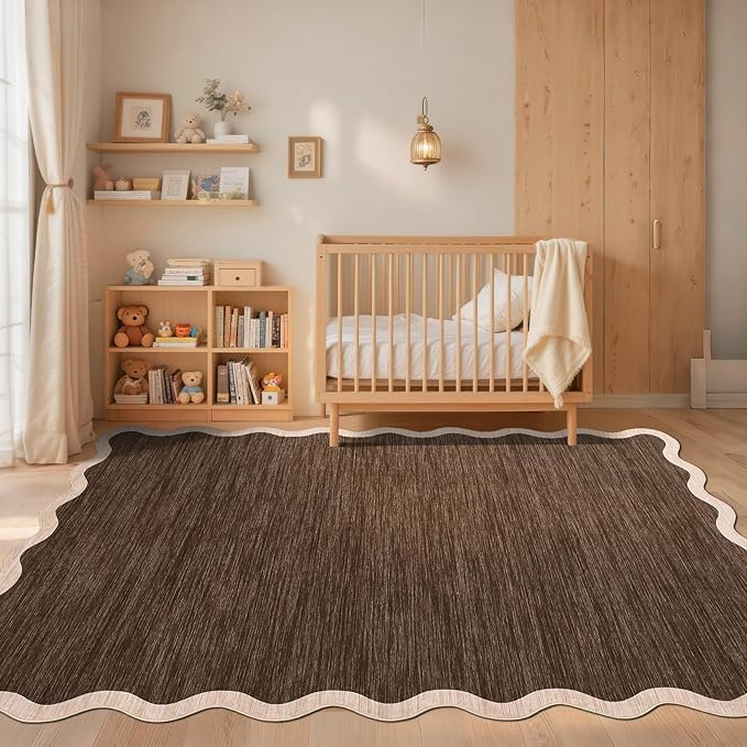 GarveeHome Scalloped Area Rug 4x6 Washable Rug Modern Traditional Floor Cover Foldable Soft Retro Entryway Rug Indoor Distressed Non Slip Carpet Floral Print Mat Bedroom Living Room Bathroom, 4'x6'