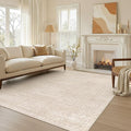 Nakagishi 5x8 Area Rugs Living Room: Washable Large Vintage Rug Neutral Non-Slip Soft Stain Resistant Indoor Carpet for Bedroom Nursery Dining Room Office Playroom - Beige