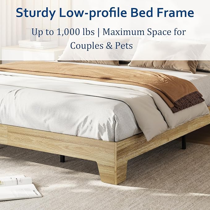 GarveeHome King Size Platform Bed Frame, Minimalist Wood Bed Frame No Headboard Needed, Sturdy Low Profile Bed with Natural Wood Grain, Noise-Free & Easy Assembly