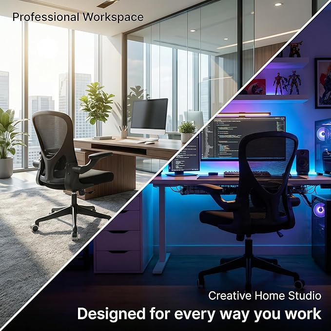 Ergonomic Office Chair with Adjustable Lumbar Support & Flip-Up Armrests - High Back Computer Desk Chair with Thickened Seat Cushion, Rolling Wheels for Home/Office Study Work (01Blcak)