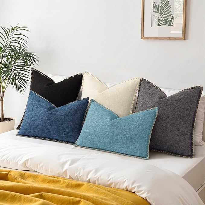 decorUhome Summer Decorative Throw Pillow Covers 24x24 Set of 2 Square Faux Linen Farmhouse Euro Sham Pillow Covers with Stitched Edge Outdoor Pillow Covers for Couch Sofa Living Room, Teal