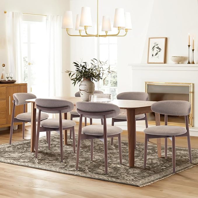 COLAMY Wooden Dining Chairs Set of 2, Modern Fabric Upholstered Dining Room Chair, Farmhouse Kitchen Chair with Foot Pegs, Camel