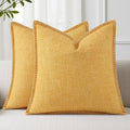 decorUhome Summer Decorative Throw Pillow Covers 24x24 Set of 2 Square Faux Linen Outdoor Neutral Farmhouse Euro Sham Pillow Covers with Stitched Edge for Couch Sofa Living Room, Mustard Yellow
