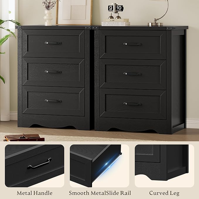 BORNOON 3-Drawer Dresser for Bedroom, Small Wooden Chest of Drawers with Metal Handles, Narrow Storage Cabinet with Anti-Tipping Design, Sturdy Dresser Organizer for Closet, Living Room, Entryway