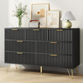 Black Dresser for Bedroom, 7 Drawers Dresser with Golden Handles, Modern Wood Chest for Living Room, Hallway, Entryway