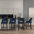 VKNOW Bar Stools Set of 4, Modern Counter Height Bar Stools, 26" Upholstered Counter Stools with Black Wood Legs for Kitchen Island Dining Room Bar, Blue-Black Legs