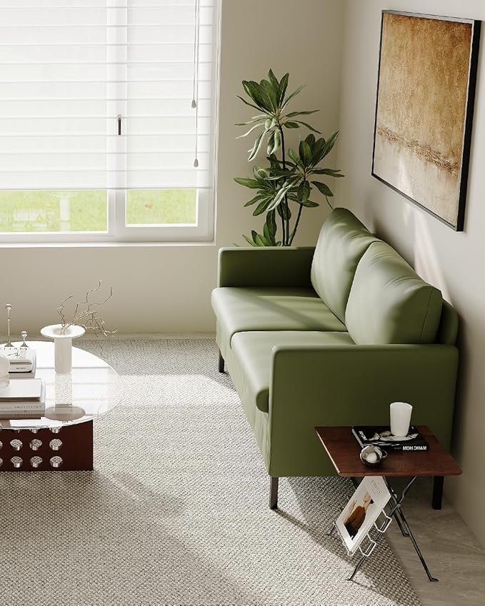 TYBOATLE Faux Leather Modern Small Couches for Small Spaces, Comfy Upholstered Love Seat for Bedroom, 2 Seater Mini Couch for Apartment, Dorm, Office, Green