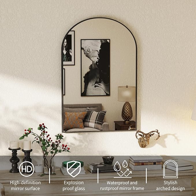 NEWBULIG Bathroom Mirror, Wall Mirror with Aluminum Alloy Thin Frame, Bathroom Mirrors for Over Sink, Bedroom, Living Room, Entryway