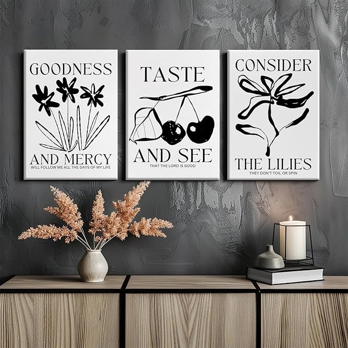 Christian Wall Art Bible Verse Canvas Poster Trendy Wall Decor Religious Pictures Modern Painting Scripture Poster Catholic Prints Cherry Artwork for Bedroom Living Room 16x24x3 Inch Ready to Hang