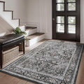 AMOAMI-3X5 Area Rug-Soft Washable Rugs for Living Room Bedroom -Non Slip Entryway Rug-Indoor Vintage Throw Rug Accent Rug for Living Room Laundry Room Kitchen Bathroom Bedside Dark Grey & Black