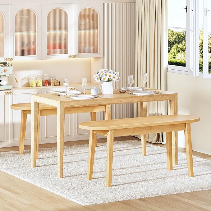 HOOBRO 39.4'' Dining Bench, Farmhouse Kitchen Table Bench, Bamboo Entryway Bench, Sturdy Dining Room Bench, Easy to Assemble, Wooden Bench for Living Room, Hallway, Bedroom, Bathroom, Natural YL19CD01