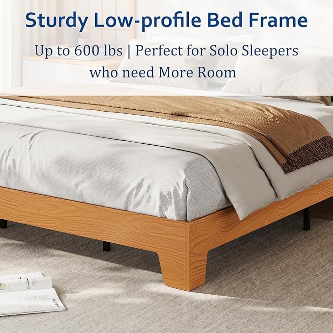 GarveeHome Full Size Platform Bed Frame, Minimalist Wood Bed Frame No Headboard Needed, Sturdy Low Profile Bed with Natural Wood Grain, Noise-Free & Easy Assembly