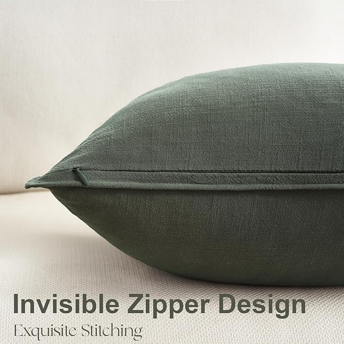 Soft Linen Solid Lumbar Pillow Covers Pack of 4 Farmhouse Neutral Olive Pillow Covers Home Decor for Couch Rustic with Flange Edge Green Cushion Cases for Bed Balcony Home Decor 12x20 Inch