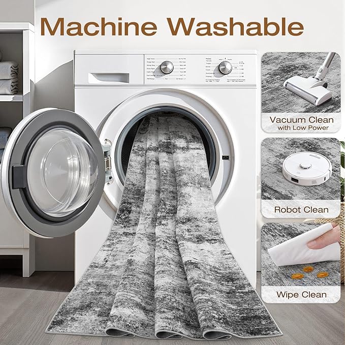 8x10 Area Rugs Living Room: Washable Large Abstract Neutral Modern Soft Rug Stain Resistant Indoor Floor Non-Slip Accent Carpet for Bedroom Nursery Playroom Dining Room Office Dorm Home House Decor