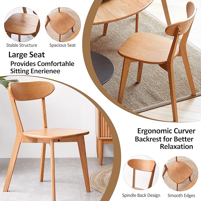 Modern Dining Chairs Set of 6, Solid Oak Wood Dining Chair with Comfortable Backrest, Sturdy Wooden Chairs for Kitchen, Dining Room