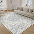 6x9 Washable Neutral Area Rug Blue Vintage Living Room Bedroom Carpet Non-Slip Soft Low Pile Farmhouse Indoor Throw Rug for Dining Room Entryway Office