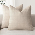 Foindtower Set of 2 Decorative Linen Check Throw Pillow Covers Neutral Farmhouse Vintage Cushion Covers Modern Boho Home Decor for Sofa Chair Couch Bedroom Living Room,18×18 Inch,Natural Linen