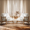 VINGLI Solid Wood Wide Armrests Accent Chair Set of 2,Upholstered Mid Century Modern Chair with Pillow,Farmhouse Arm Chair Comfy Reading Chair,Chairs Living Room,Bedroom,Guest Room,Teddy Fleece,White