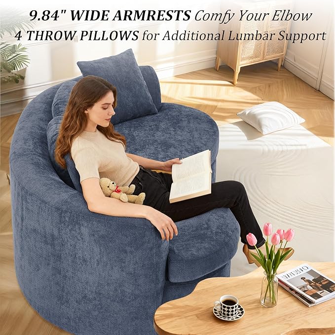 95” Modern Curved Sofa, Chenille Fabric Comfy Cloud Couch, No Assembly Required Half Moon Couch with Deep Seat, 4 Pillows for Living Room, Apartment, Bedroom