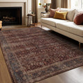 Moody Brick Area Rugs 5x7, Distressed Oriental Living Room Rug Washable, Non Slip Low Pile Thin Carpet Rugs for Bedroom/Dining Room/Home Office/Kitchen, Vintage Brick Red Stain-Resistant
