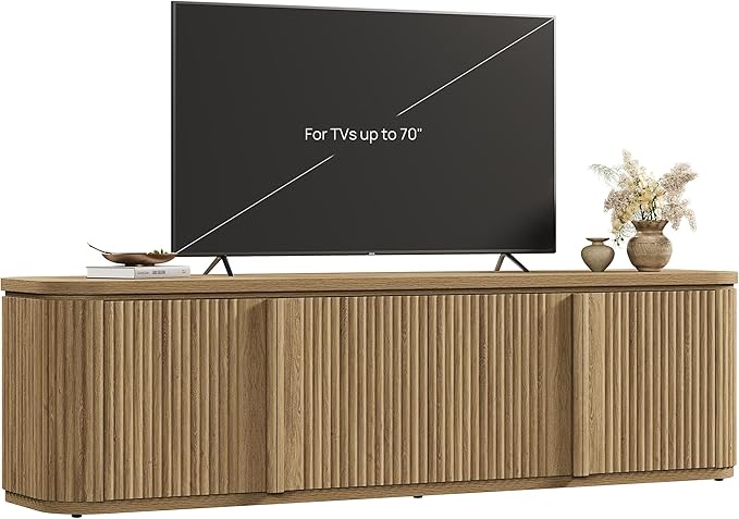 SICOTAS TV Stand for TVs up to 70" - Mid Century Modern Fluted Entertainment Center with Storage and Adjustable Shelves, Long Media Console Cabinet with Solid Wood Handles for Living Room