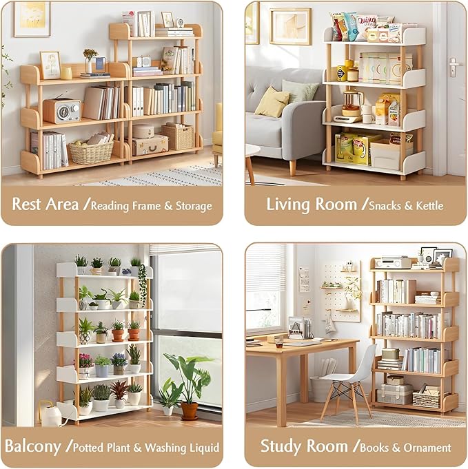 OSCHF 3-Tier Wooden Open Bookcase - Modern Display Bookshelf with Top Edge and Solid Wood Frame for Home and Office, Storage Cabinet, Oak