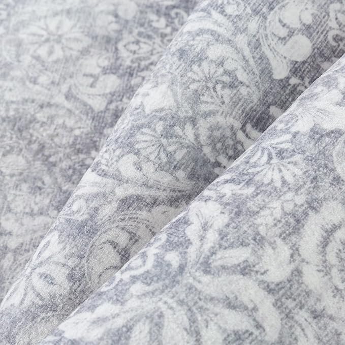 PureCozy Gray 8x10 Area Rugs Washable Vintage Living Room Bedroom Carpet Indoor Non Slip Soft Low Pile Thin Rug Retro Accent Home Office Dining Room