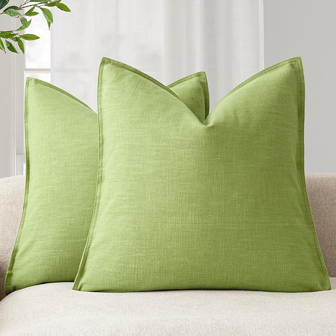 Foindtower Pack of 2, Decorative Linen Soild Throw Pillow Covers Soft Accent Euro Cushion Case Farmhouse Neutral Pillowcase for Chair Couch Sofa Bedroom Living Room Home Decor 24 x 24 Inch Lush Green