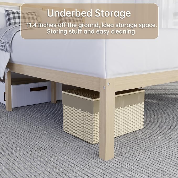 14 Inch Bamboo Bed Frame – Solid Wood Platform Bed Frame, Strong and Stable, with Non-Slip Slats for Support, No Box Spring Needed, Easy to Assemble, Noise-Free (Natural, Twin with Headboard)