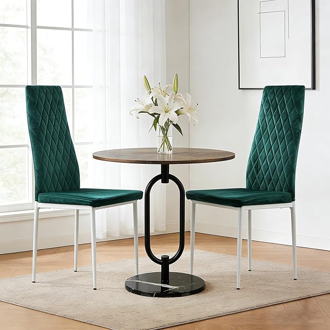 Dining Chairs Set of 2, Velvet Comfortable Seats, Mid-Century Modern Living Room Chairs, Upholstered Kitchen Chairs with Mental Legs and Padded Seat for Bedroom Office Easy Assembly, Green