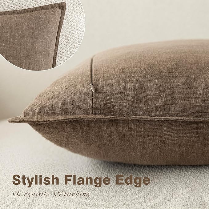 Foindtower Pack of 2, Decorative Linen Soild Throw Pillow Covers Soft Accent Cushion Case Boho Farmhouse Neutral Pillowcase for Chair Couch Sofa Bedroom Living Room Home Decor 26 x 26 Inch Light Brown