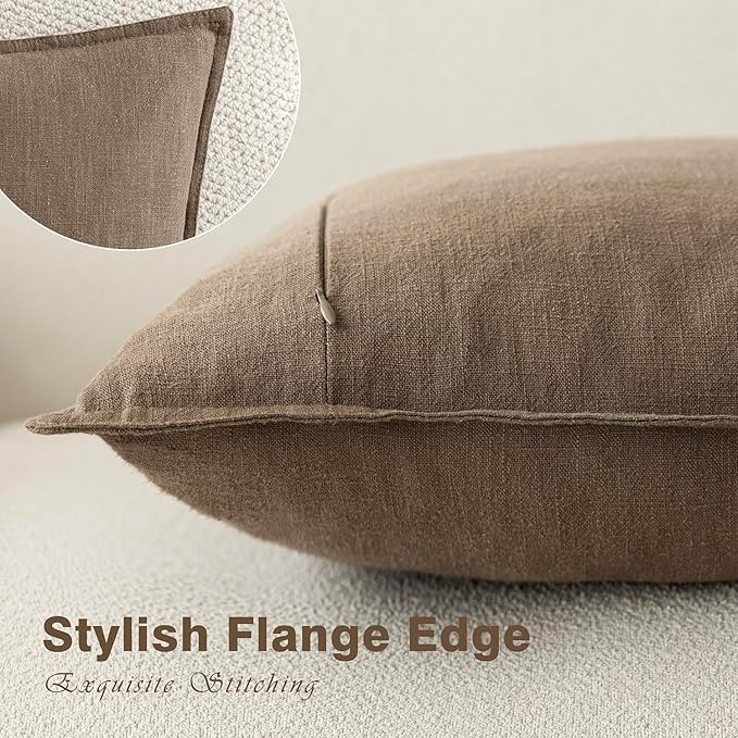 Foindtower Pack of 2, Decorative Linen Soild Throw Pillow Covers Soft Accent Cushion Case Boho Farmhouse Neutral Pillowcase for Chair Couch Sofa Bedroom Living Room Home Decor 16 x 16 Inch Light Brown