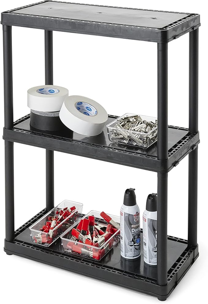 Gracious Living 3 Shelf Fixed Height Light Duty Storage Unit 12 x 24 x 33 Organizer System for Home, Garage, Basement, & Laundry, Black (3 Pack)
