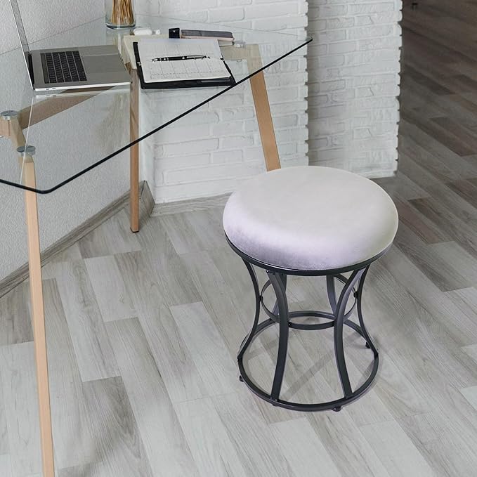 Vanity Stool, Grey Stools for Makeup Room, Round Ottoman Foot Stool, Velvet Footrest Vanity Chair for Bathroom, Bedroom, Living Room Furniture, Entryway, Offices
