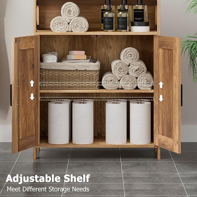 Homhedy Farmhouse Bathroom Storage Cabinet with 2 Doors, Toilet Paper Cabinet with Adjustable Shelves, Small Bathroom Cabinet for Kitchen/Laundry/Living Room, 11.8 x 23.6 x 31.5 Inches, Rustic Walnut