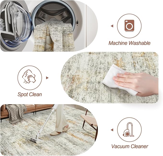 Soalmost 10x14 Area Rugs for Living Room, Non Slip Machine Washable Vintage Rugs, Low Pile Lightweight Large Rug for Bedroom, Dining Room, Home Office Gray Rust