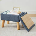 Storage Ottoman, Small Foot Stool Ottoman with Storage, Teddy Velvet Foot Rest with Wood Legs, Footstool for Living Room, Bedroom, Entryway, Blue