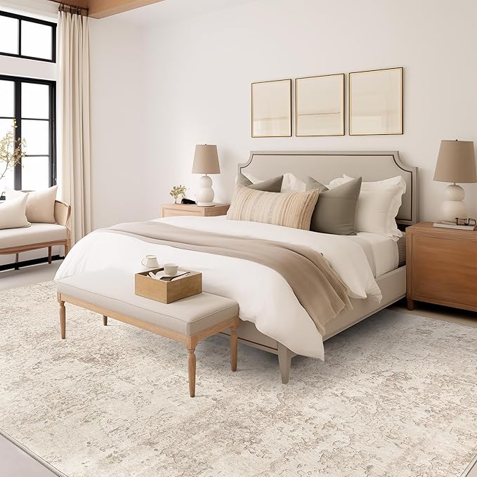 Art&Tuft Washable Rugs 6x9, Anti-Slip Backing Abstract 6x9 Area Rugs, Stain Resistant Rugs for Living Room, Foldable Machine Washable Area Rug (6'x9', Beige)