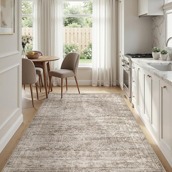 cotiled Large Area Rugs for Living Room, Machine Washable Rugs with Non Slip Backing Modern Neutral Abstract Rugs Stain Resistant Distressed Carpets for Home Office Decor (4x6 Dark Brown)