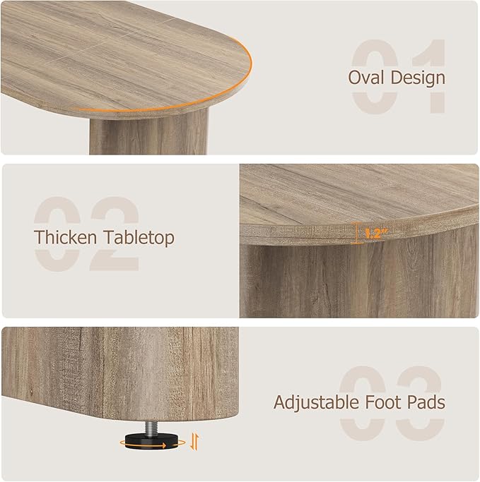 GarveeHome Oval Dining Table for 6-8 People, Long Large Kitchen Table with Thick Sturdy Wooden Base, Farmhouse Dining Room Table for for Kitchen, Living Room, Office (70.87" Long,Rustic Pear)